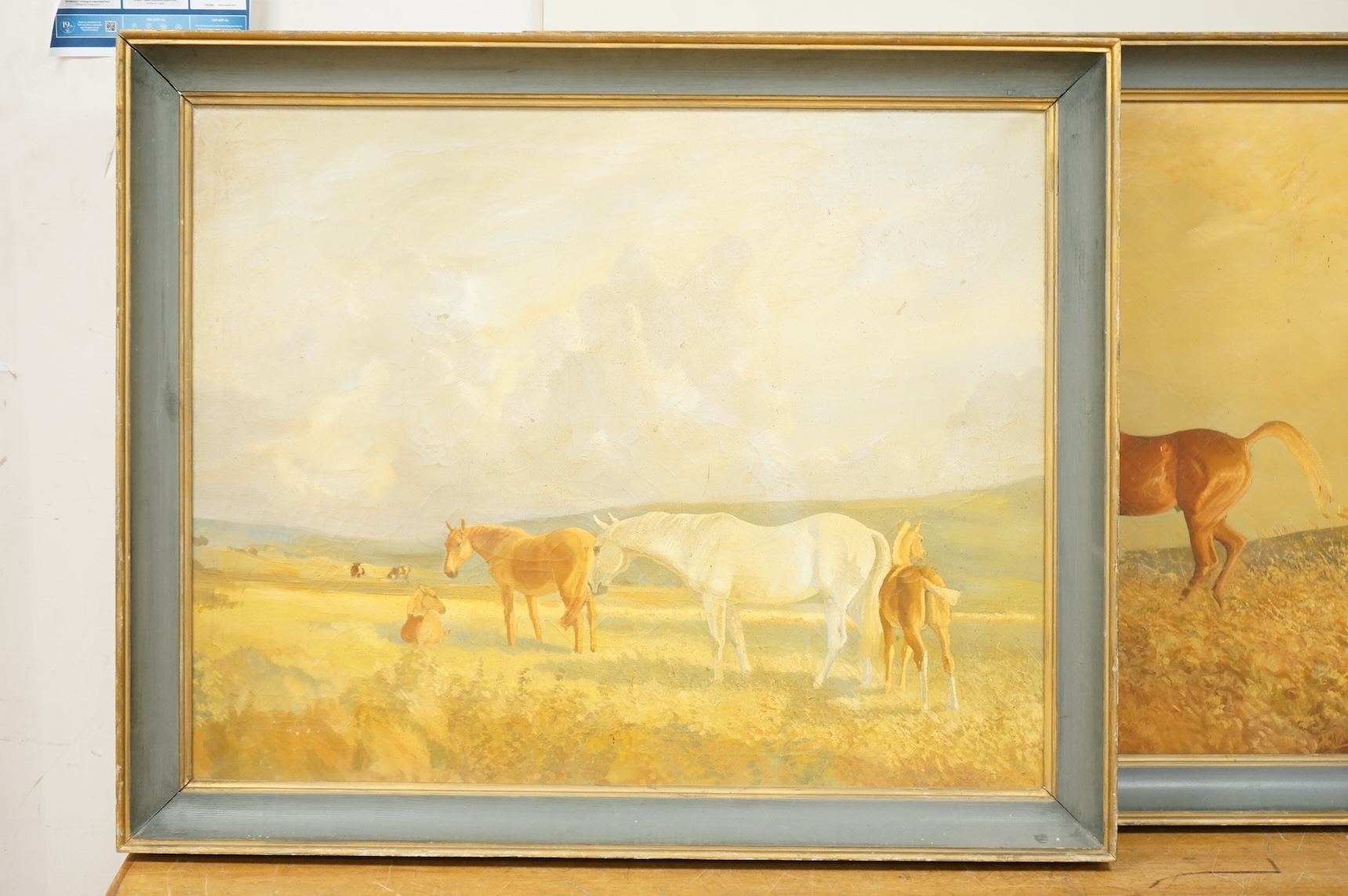M.R. Mole, Horses grazing, one signed, pair of oils on canvas, 59 x 74cm